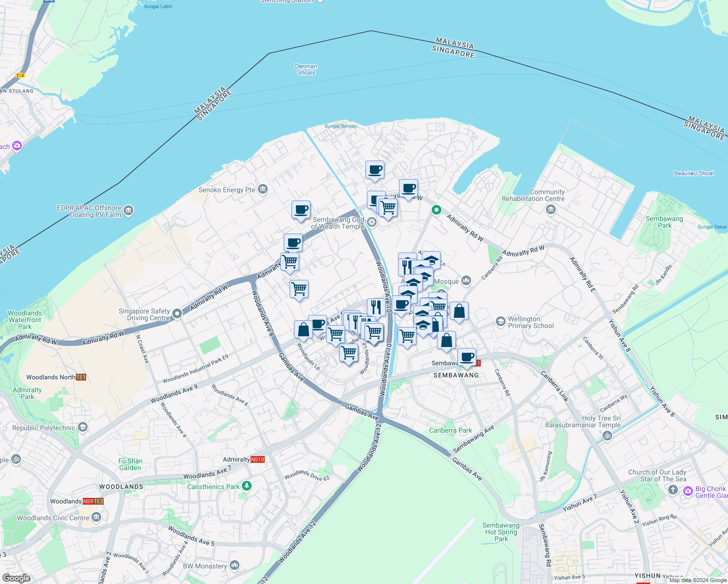 map of restaurants, bars, coffee shops, grocery stores, and more near in Singapore