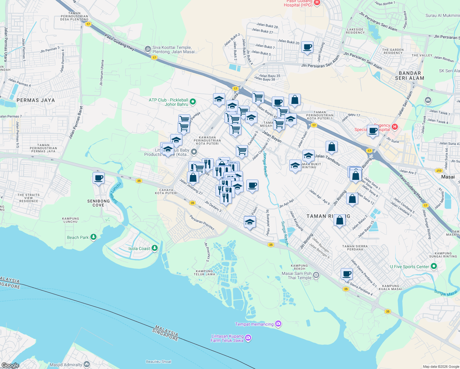 map of restaurants, bars, coffee shops, grocery stores, and more near in Masai