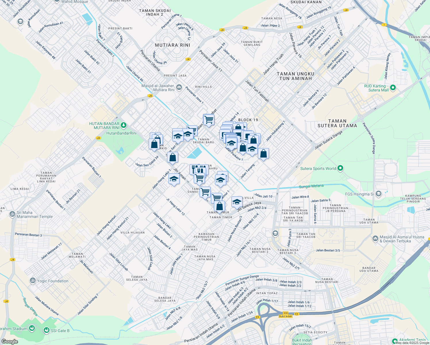 map of restaurants, bars, coffee shops, grocery stores, and more near Jalan Makmur in Johor Bahru