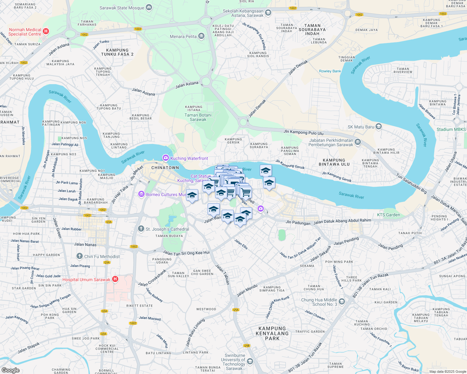 map of restaurants, bars, coffee shops, grocery stores, and more near 178 Jalan Chan Chin Ann in Kuching