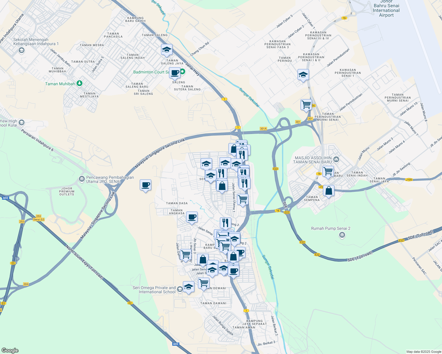 map of restaurants, bars, coffee shops, grocery stores, and more near in Senai