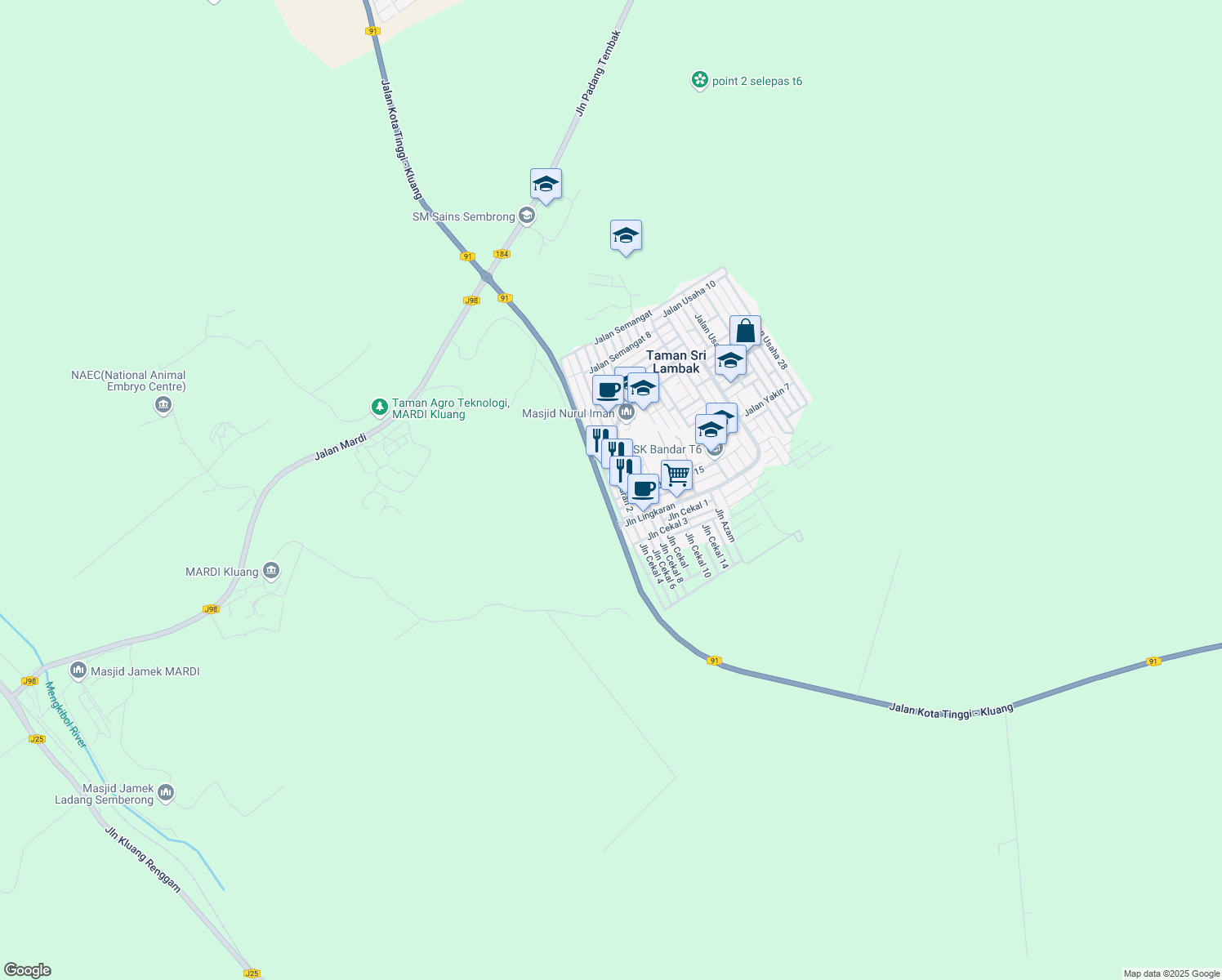 map of restaurants, bars, coffee shops, grocery stores, and more near 13 Jalan Lingkaran 3 in Kluang