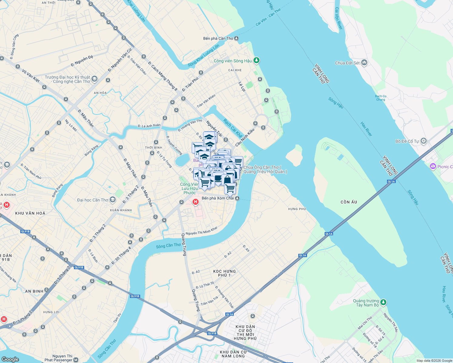 map of restaurants, bars, coffee shops, grocery stores, and more near 14 Phan Đình Phùng in Ninh Kiều