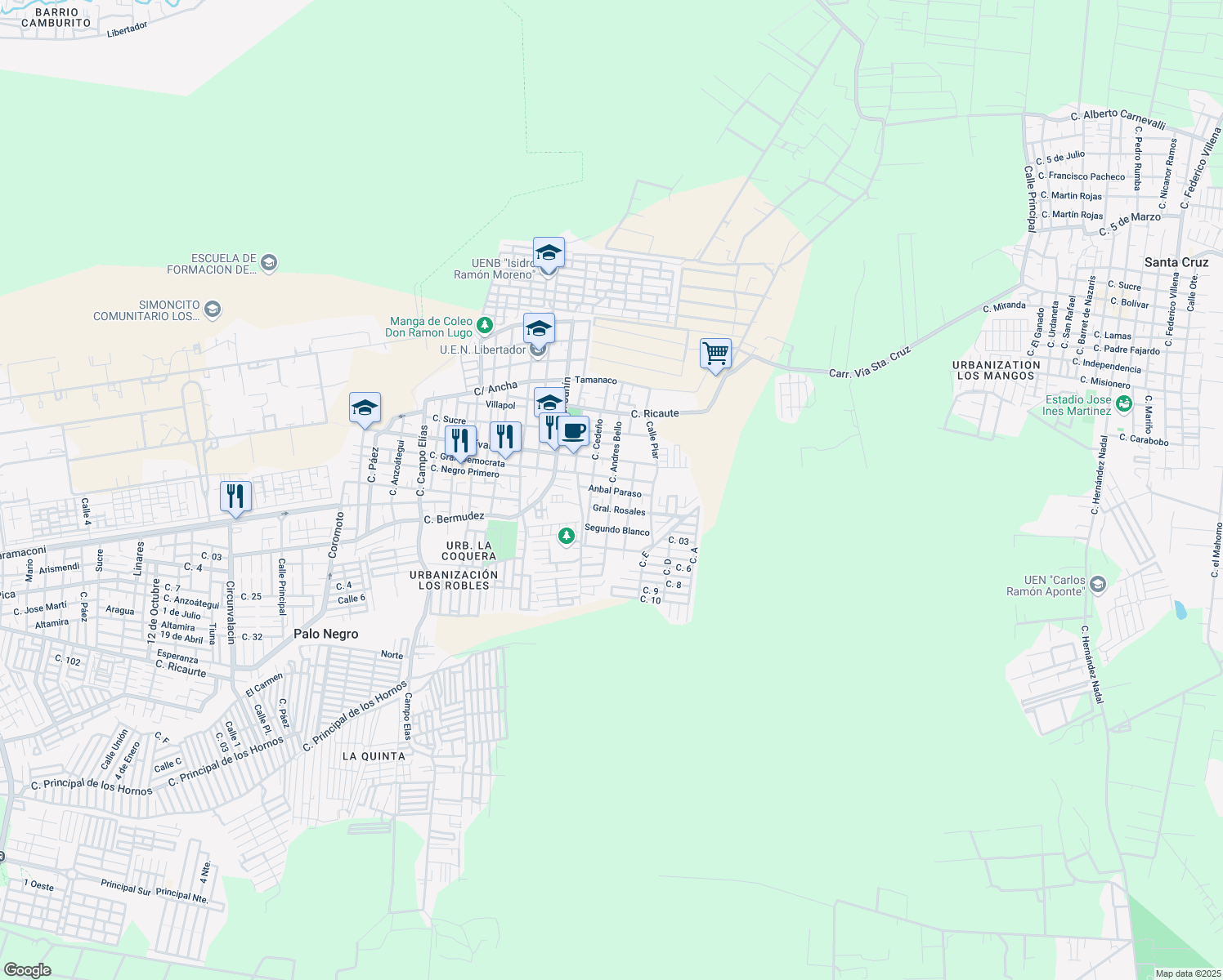 map of restaurants, bars, coffee shops, grocery stores, and more near Calle Andres Bello in Palo Negro