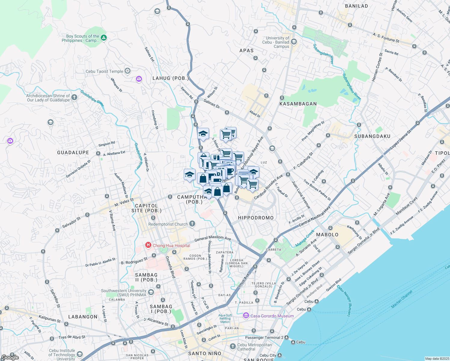 map of restaurants, bars, coffee shops, grocery stores, and more near Molave Street in Cebu City