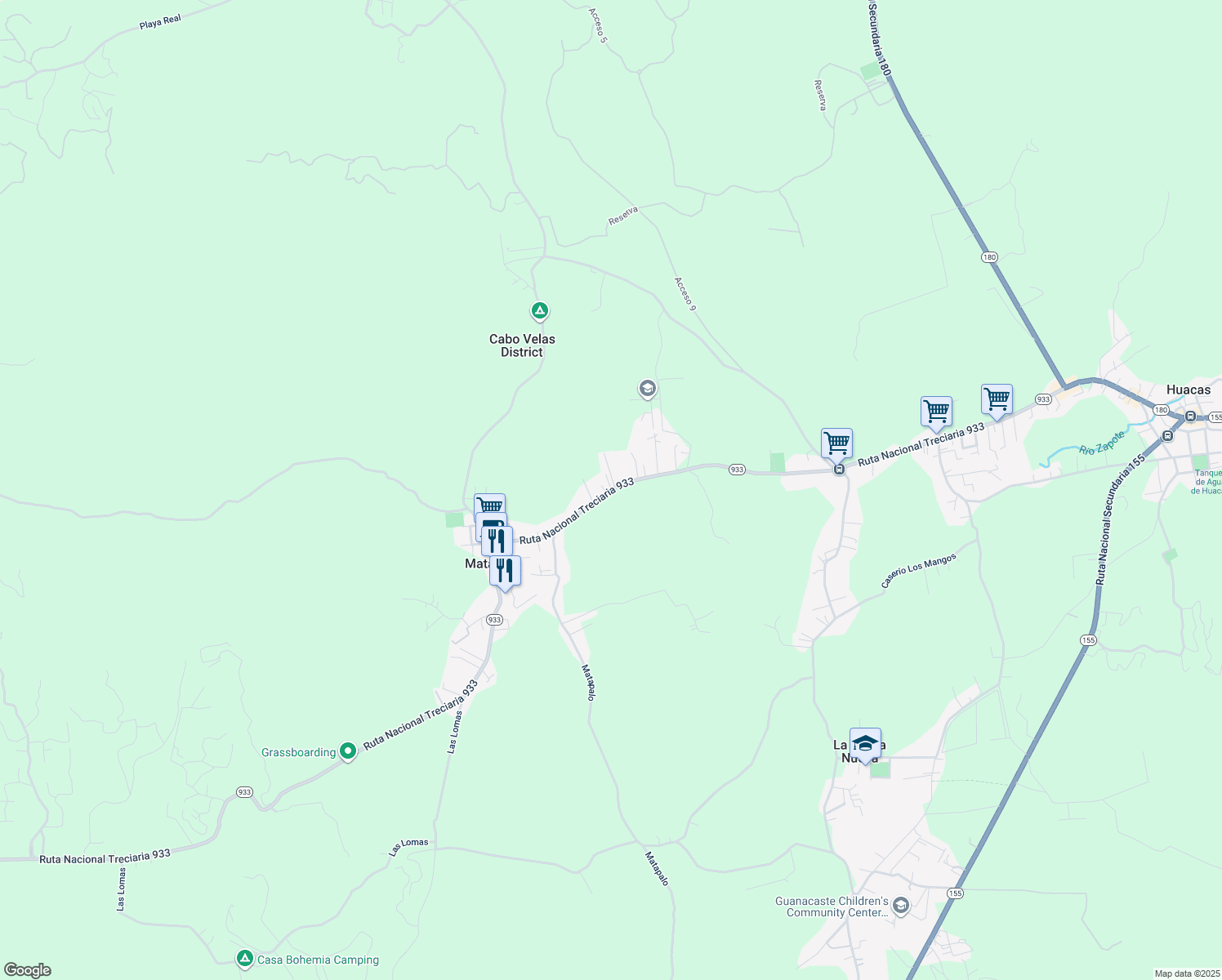 map of restaurants, bars, coffee shops, grocery stores, and more near 933 in Matapalo