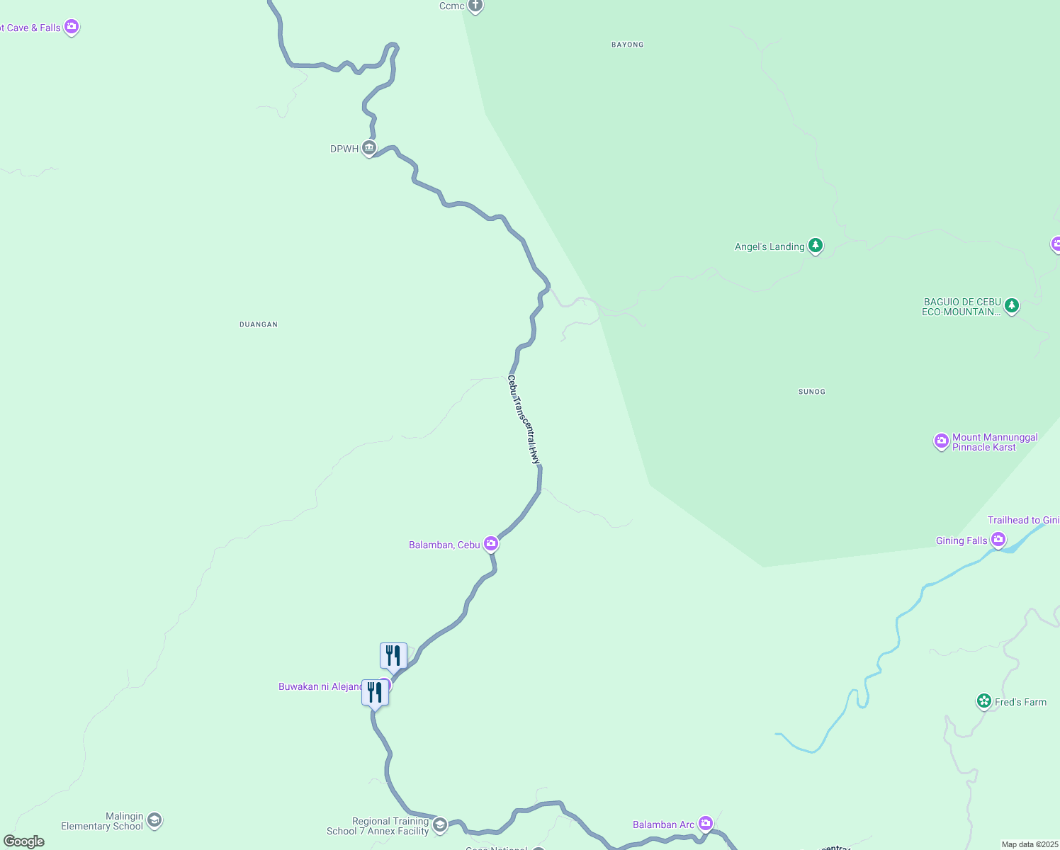 map of restaurants, bars, coffee shops, grocery stores, and more near Cebu Transcentral Highway in Balamban