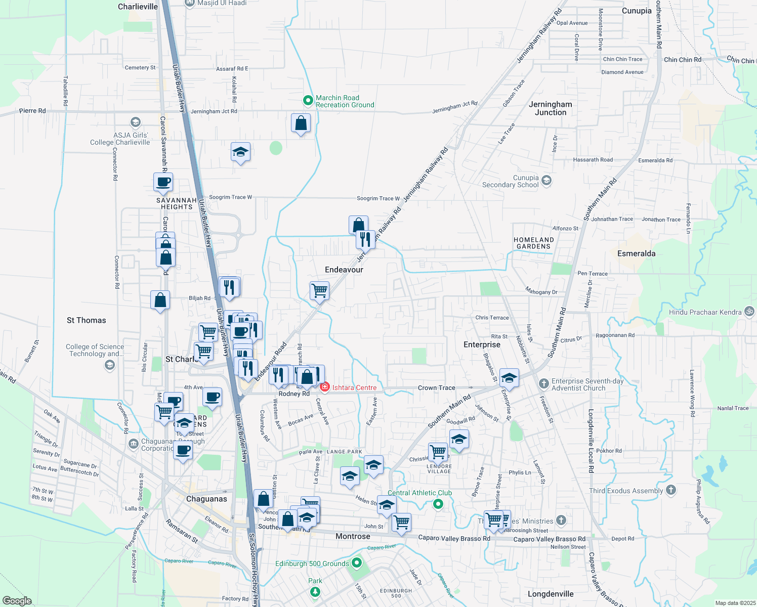 map of restaurants, bars, coffee shops, grocery stores, and more near in Charlieville