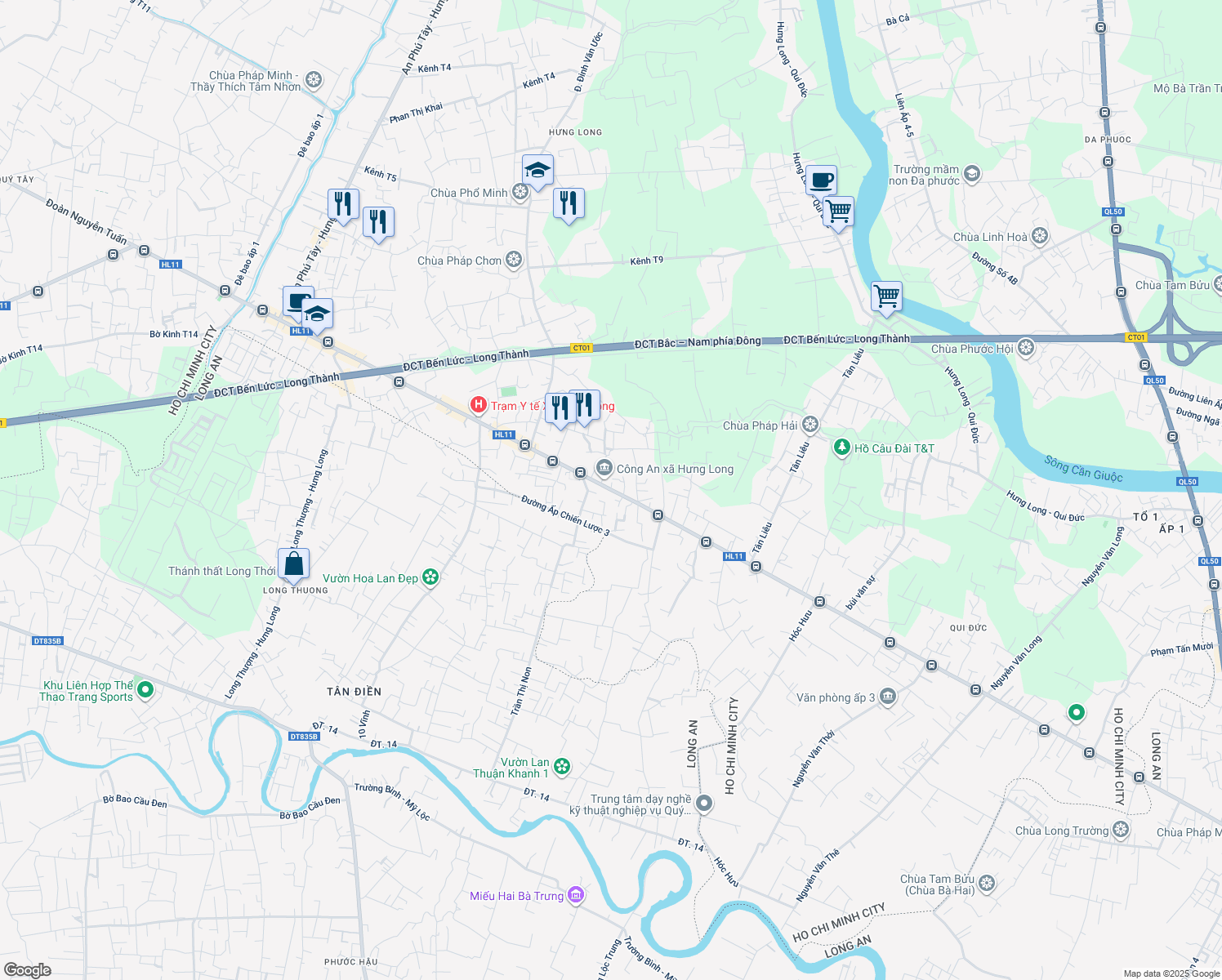 map of restaurants, bars, coffee shops, grocery stores, and more near Đường huyện 11 in Bình Chánh
