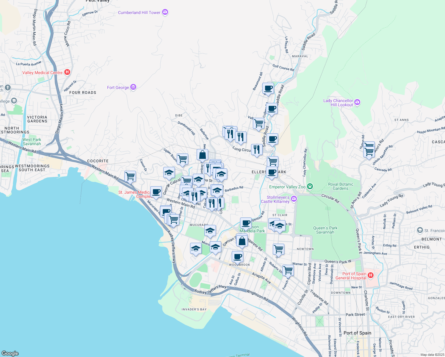 map of restaurants, bars, coffee shops, grocery stores, and more near in Charlieville
