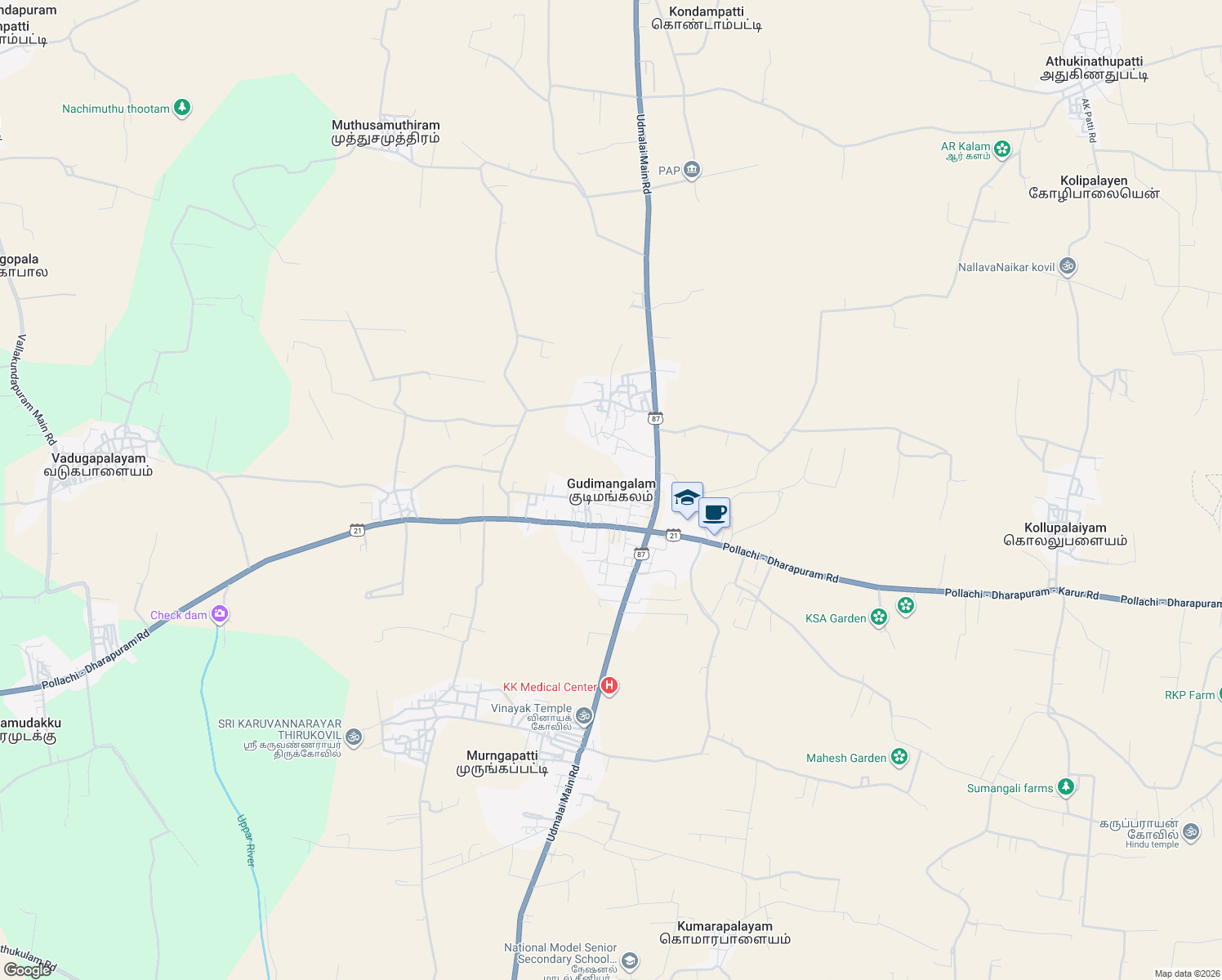 map of restaurants, bars, coffee shops, grocery stores, and more near in Gudimangalam