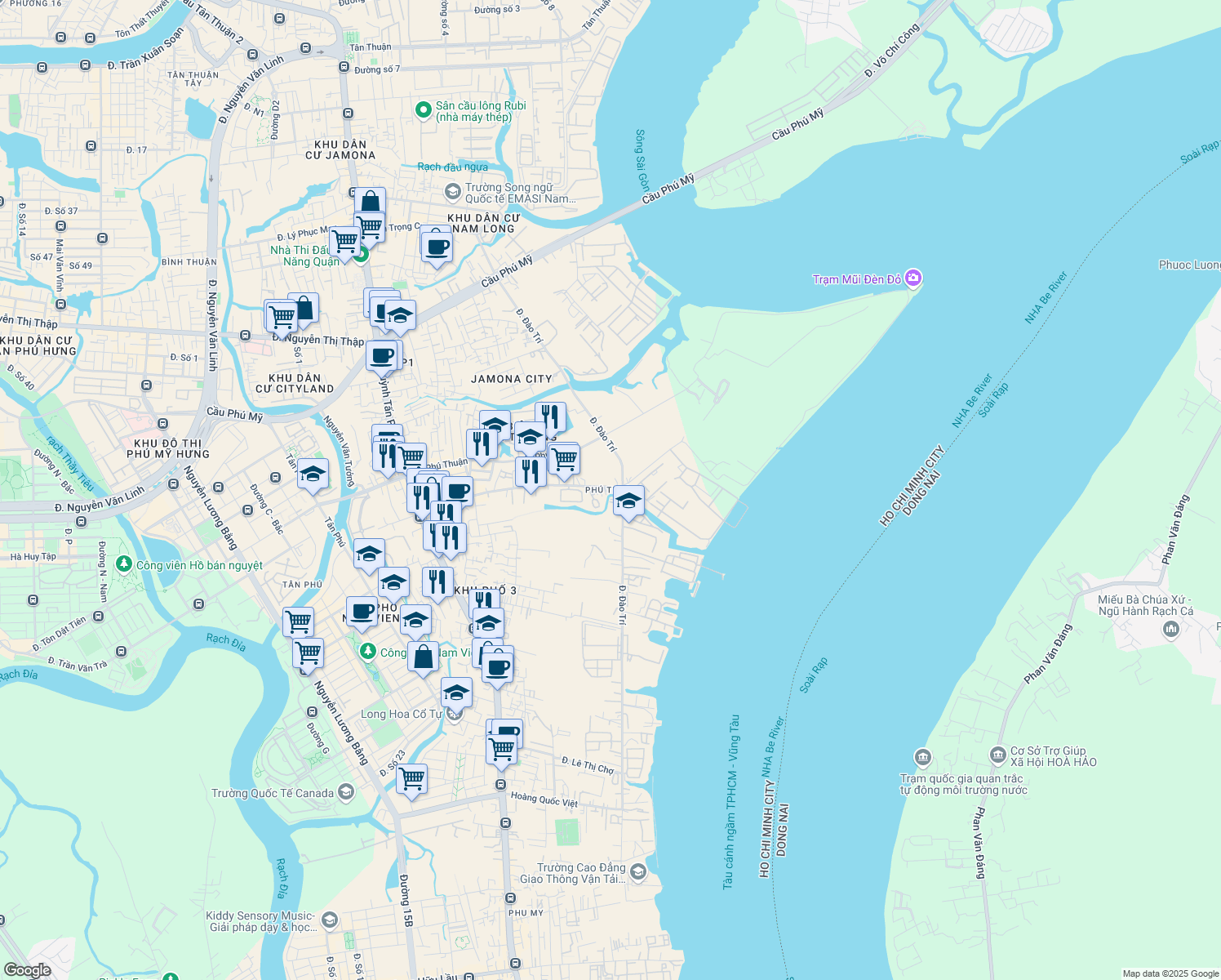 map of restaurants, bars, coffee shops, grocery stores, and more near in District 7