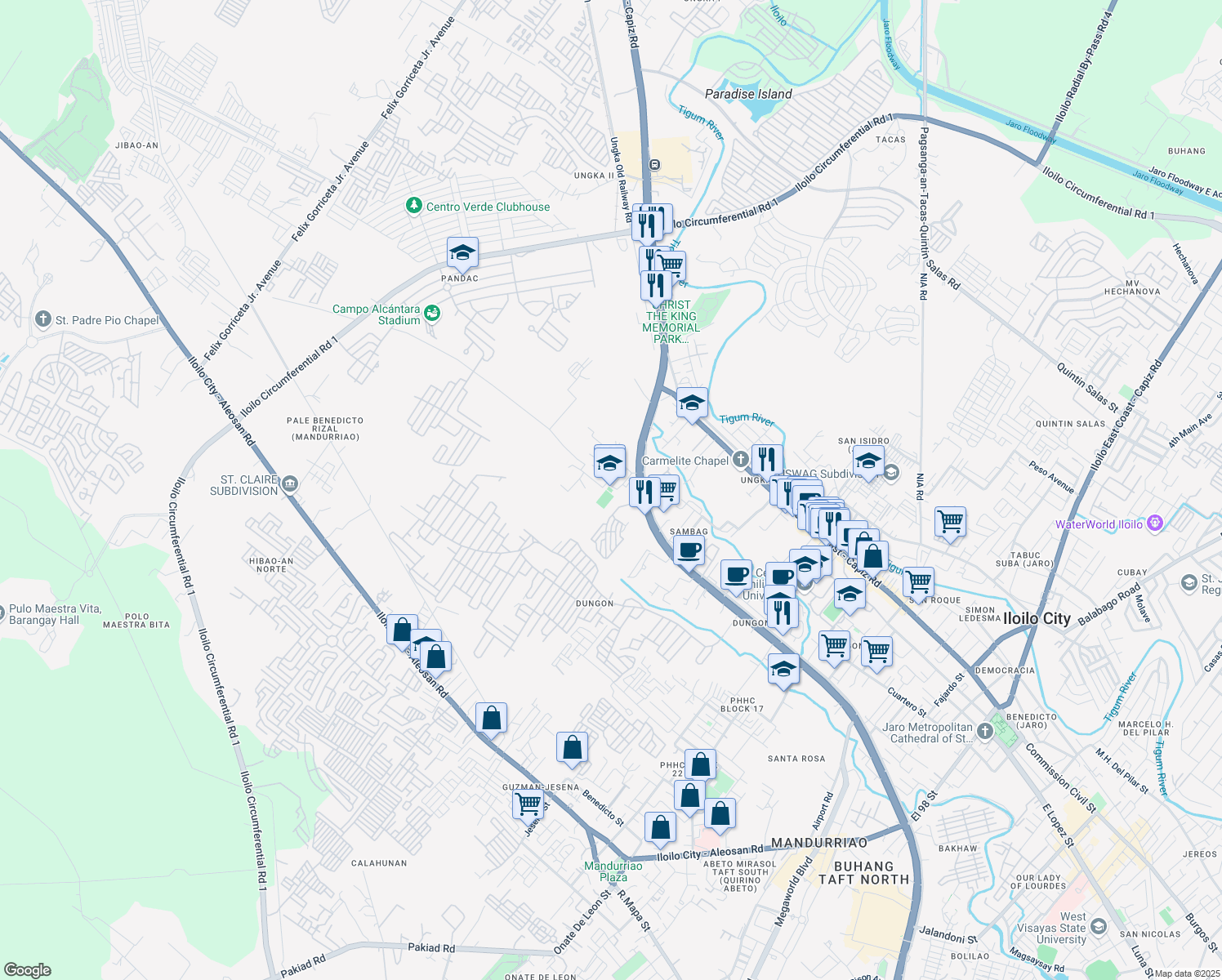 map of restaurants, bars, coffee shops, grocery stores, and more near Diversion Road in Iloilo City
