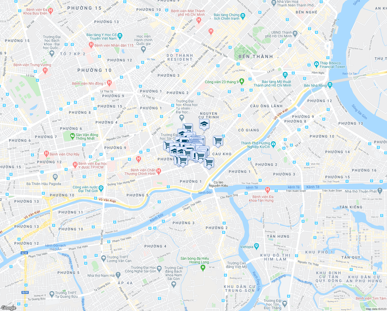 map of restaurants, bars, coffee shops, grocery stores, and more near in Quận 5