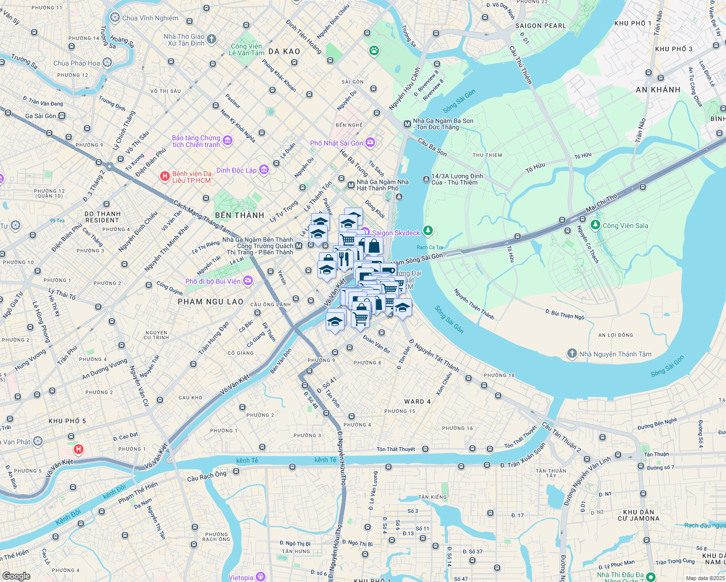 map of restaurants, bars, coffee shops, grocery stores, and more near 9 Nguyễn Trường Tộ in Quận 4