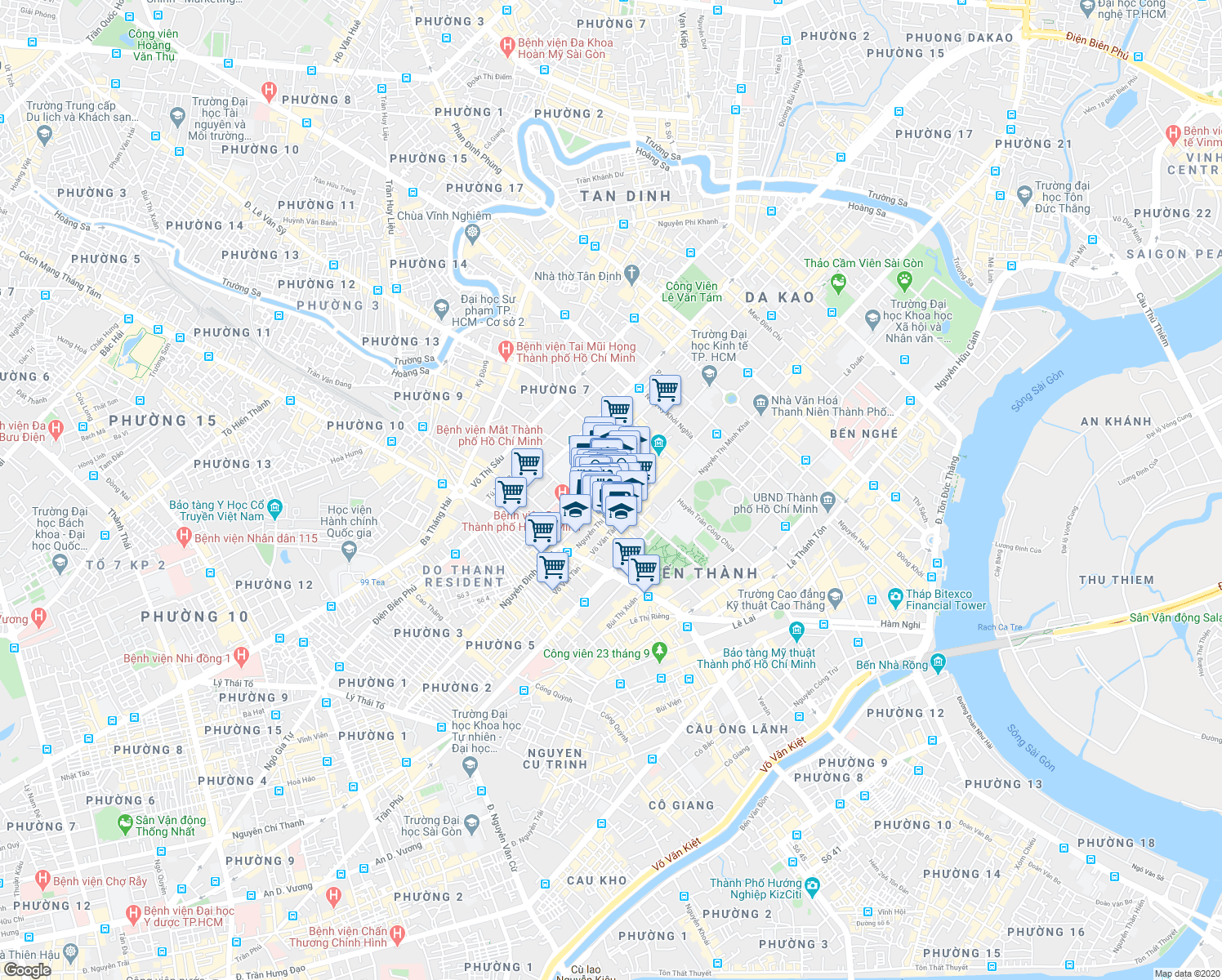 map of restaurants, bars, coffee shops, grocery stores, and more near Nguyễn Đình Chiểu in Quận 3