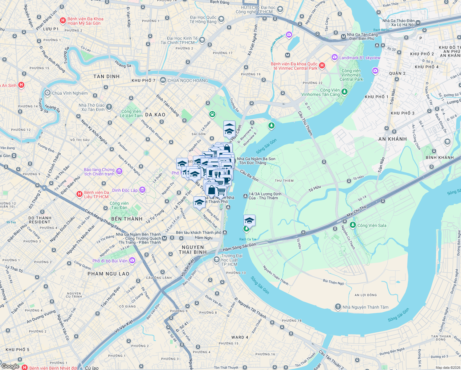 map of restaurants, bars, coffee shops, grocery stores, and more near 2 Đường Tôn Đức Thắng in Quận 1