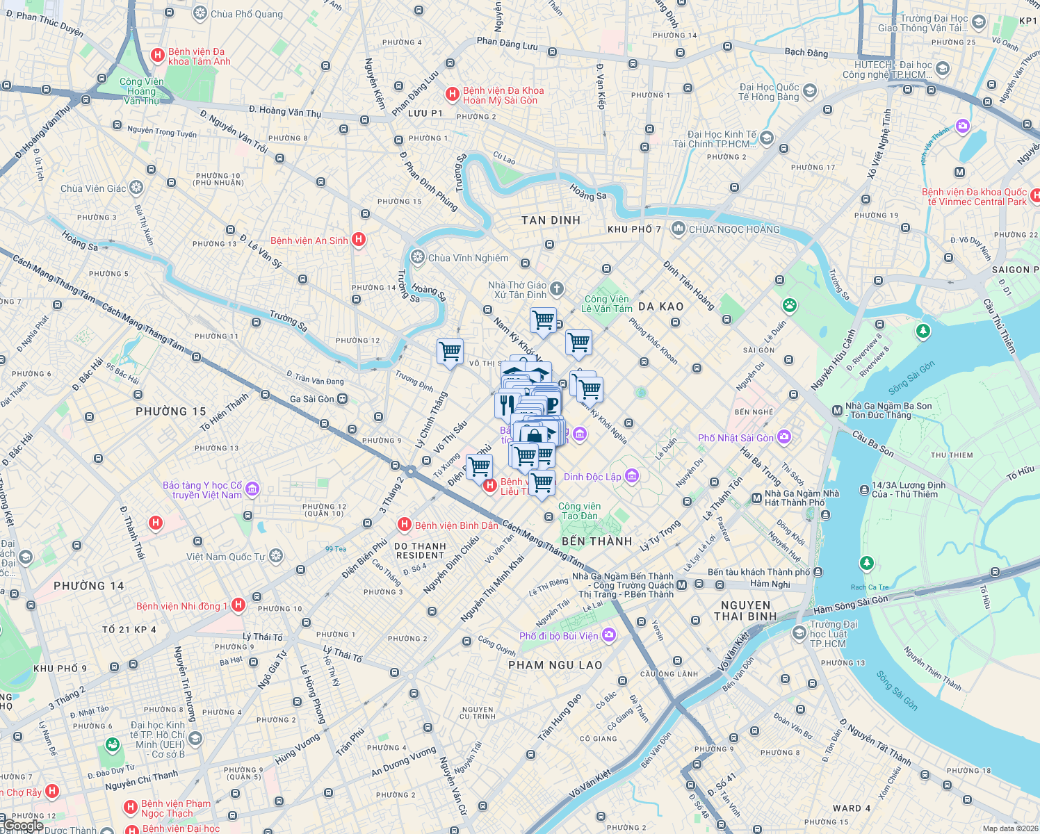 map of restaurants, bars, coffee shops, grocery stores, and more near 59 Trần Quốc Thảo in District 3