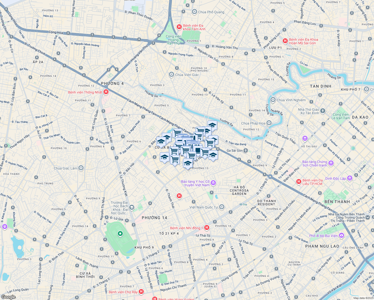 map of restaurants, bars, coffee shops, grocery stores, and more near Hồ Bá Kiện in Quận 10