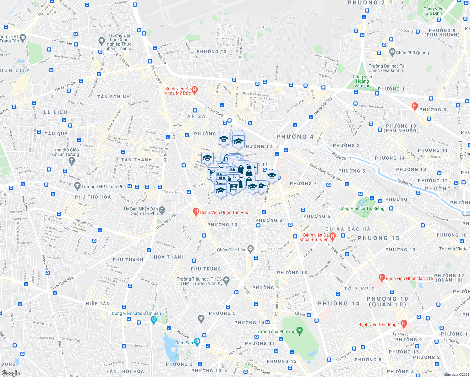 map of restaurants, bars, coffee shops, grocery stores, and more near Đường Hồng Lạc in Tân Bình