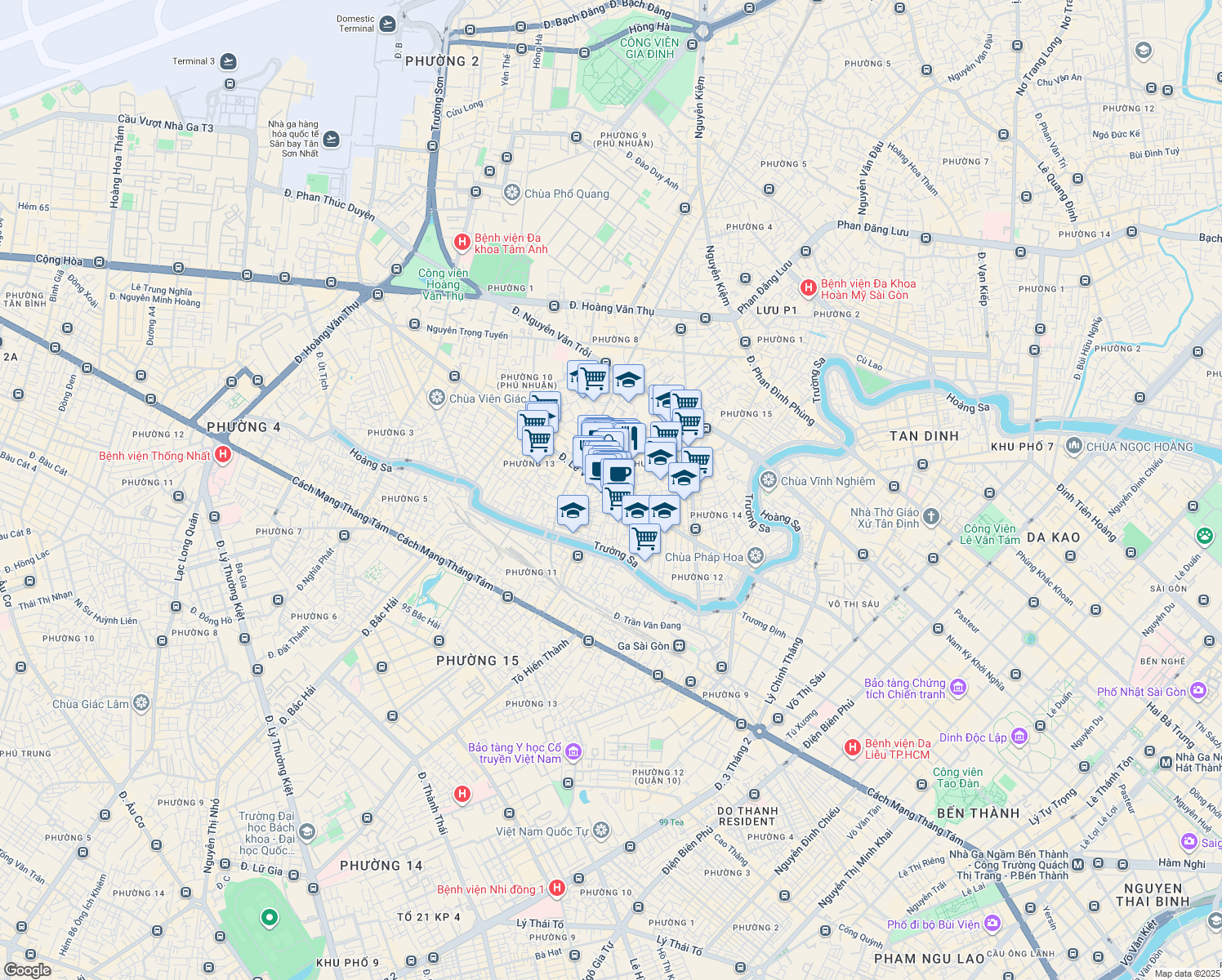 map of restaurants, bars, coffee shops, grocery stores, and more near Đường Lê Văn Sỹ in Quận 3