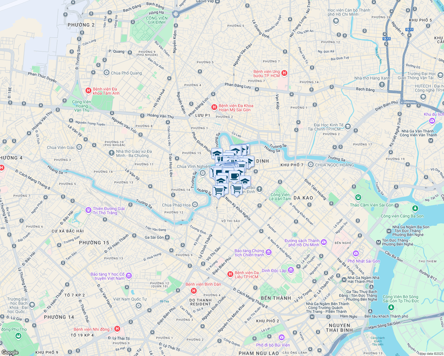 map of restaurants, bars, coffee shops, grocery stores, and more near in Ho Chi Minh City