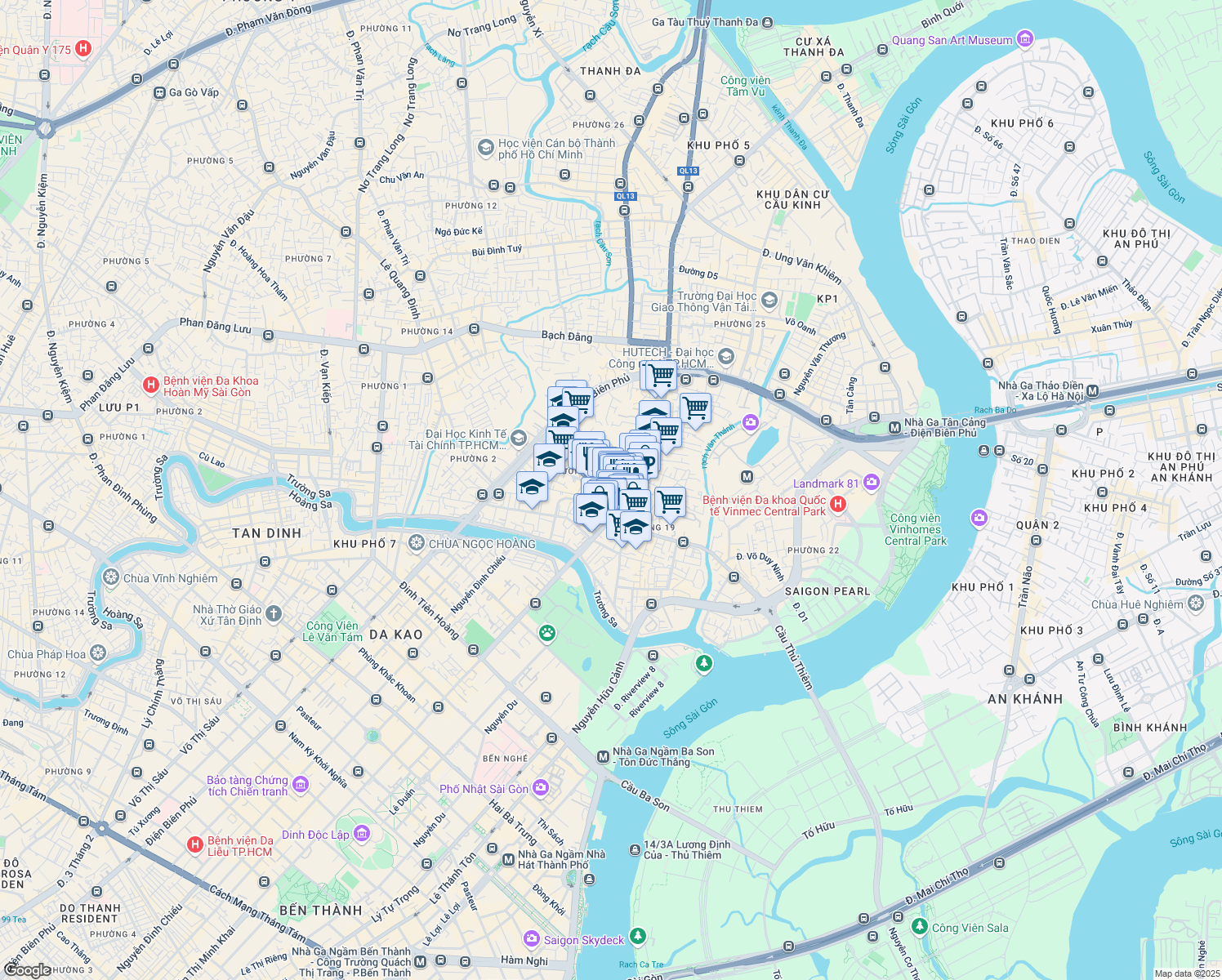 map of restaurants, bars, coffee shops, grocery stores, and more near 47 Nguyễn Cửu Vân in Binh Thanh District
