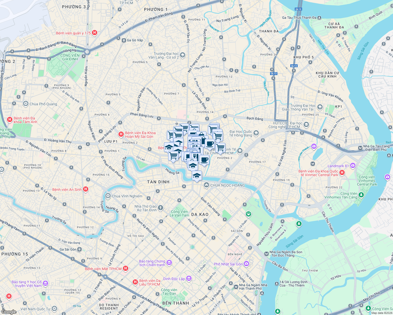 map of restaurants, bars, coffee shops, grocery stores, and more near 124/6 Lê Văn Duyệt in Bình Thạnh