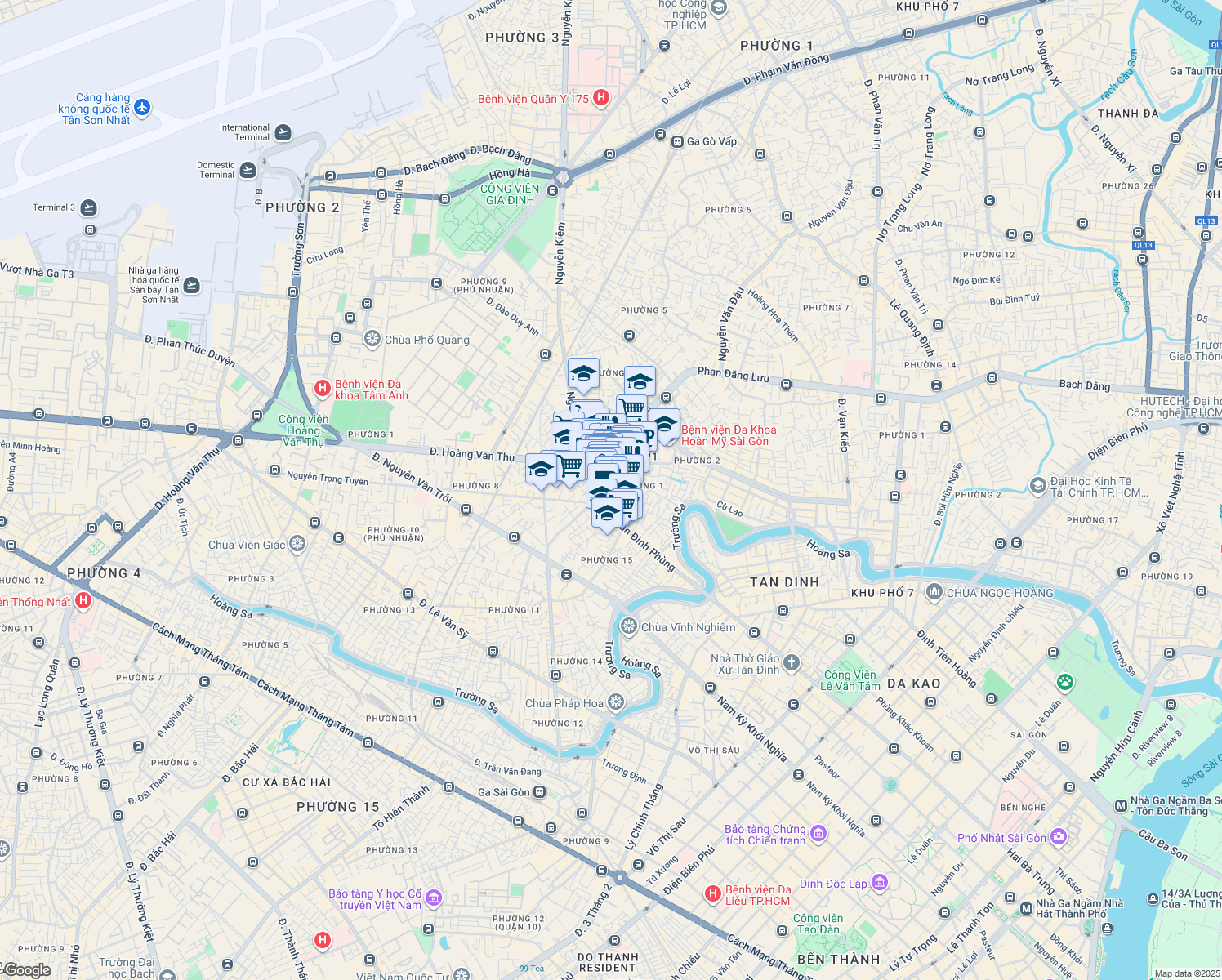 map of restaurants, bars, coffee shops, grocery stores, and more near Phan Đình Phùng in Phú Nhuận