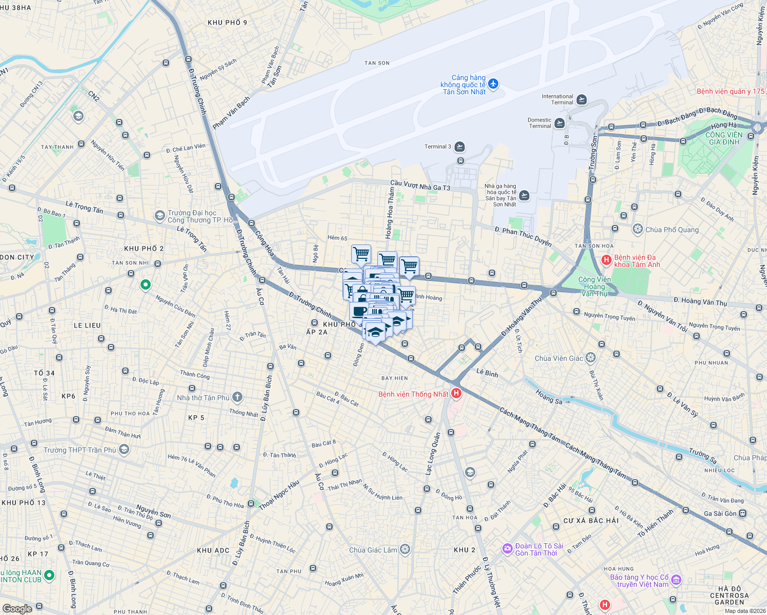 map of restaurants, bars, coffee shops, grocery stores, and more near 84 Hoàng Hoa Thám in Tân Bình