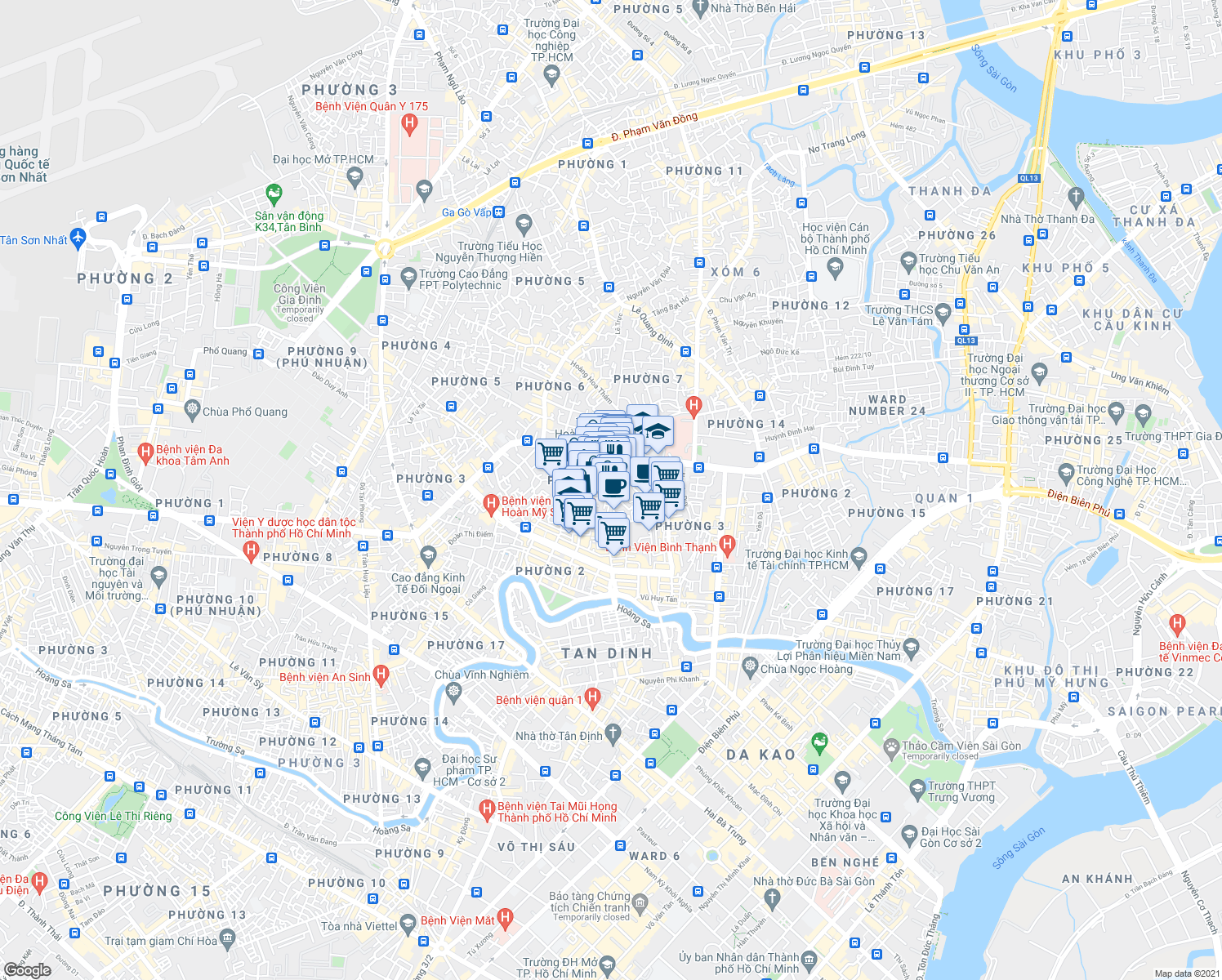 map of restaurants, bars, coffee shops, grocery stores, and more near 181/2/8 Trần Kế Xương in Phú Nhuận
