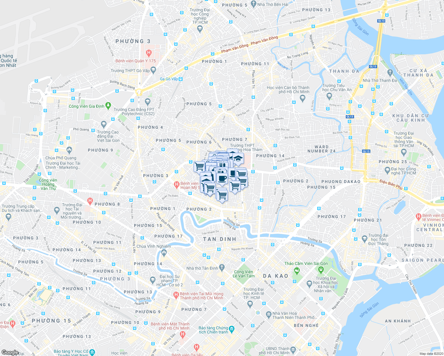 map of restaurants, bars, coffee shops, grocery stores, and more near 181/2/8 Trần Kế Xương in Phú Nhuận