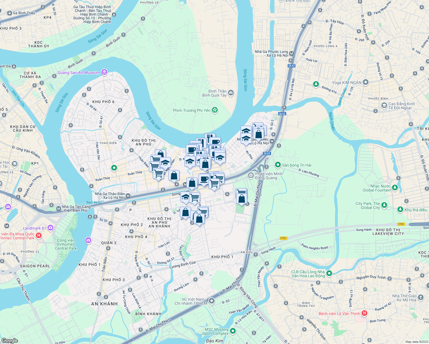 map of restaurants, bars, coffee shops, grocery stores, and more near Đường Số 10 in Thủ Đức