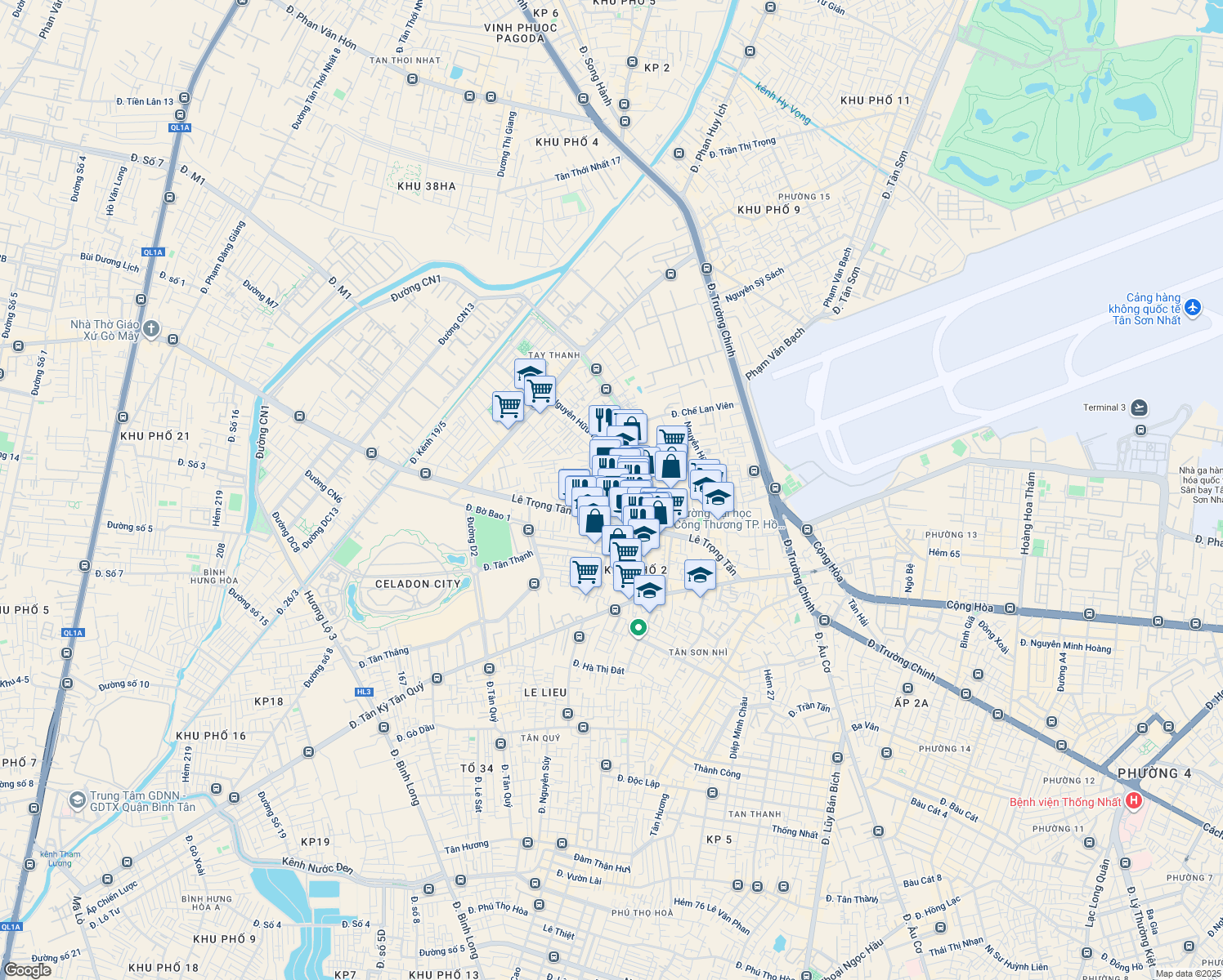 map of restaurants, bars, coffee shops, grocery stores, and more near 6 Nguyễn Hữu Tiến in Tân Phú