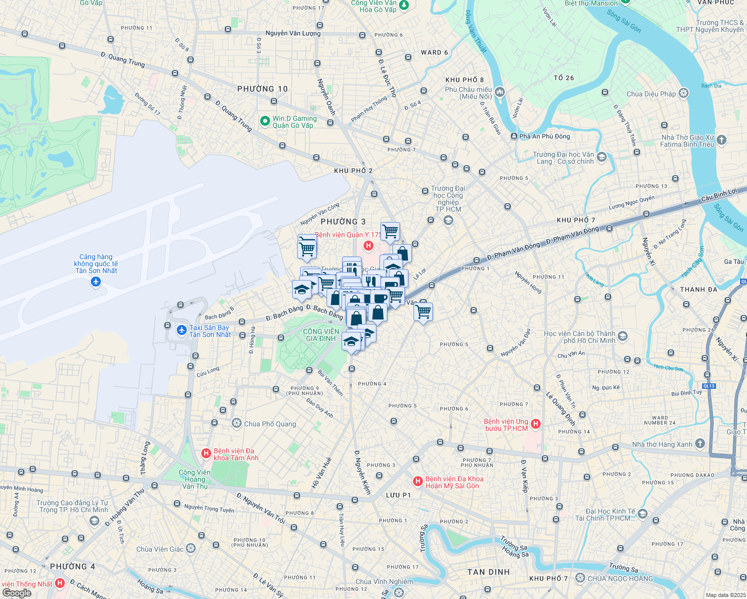 map of restaurants, bars, coffee shops, grocery stores, and more near 68 Nguyễn Thái Sơn in Gò Vấp