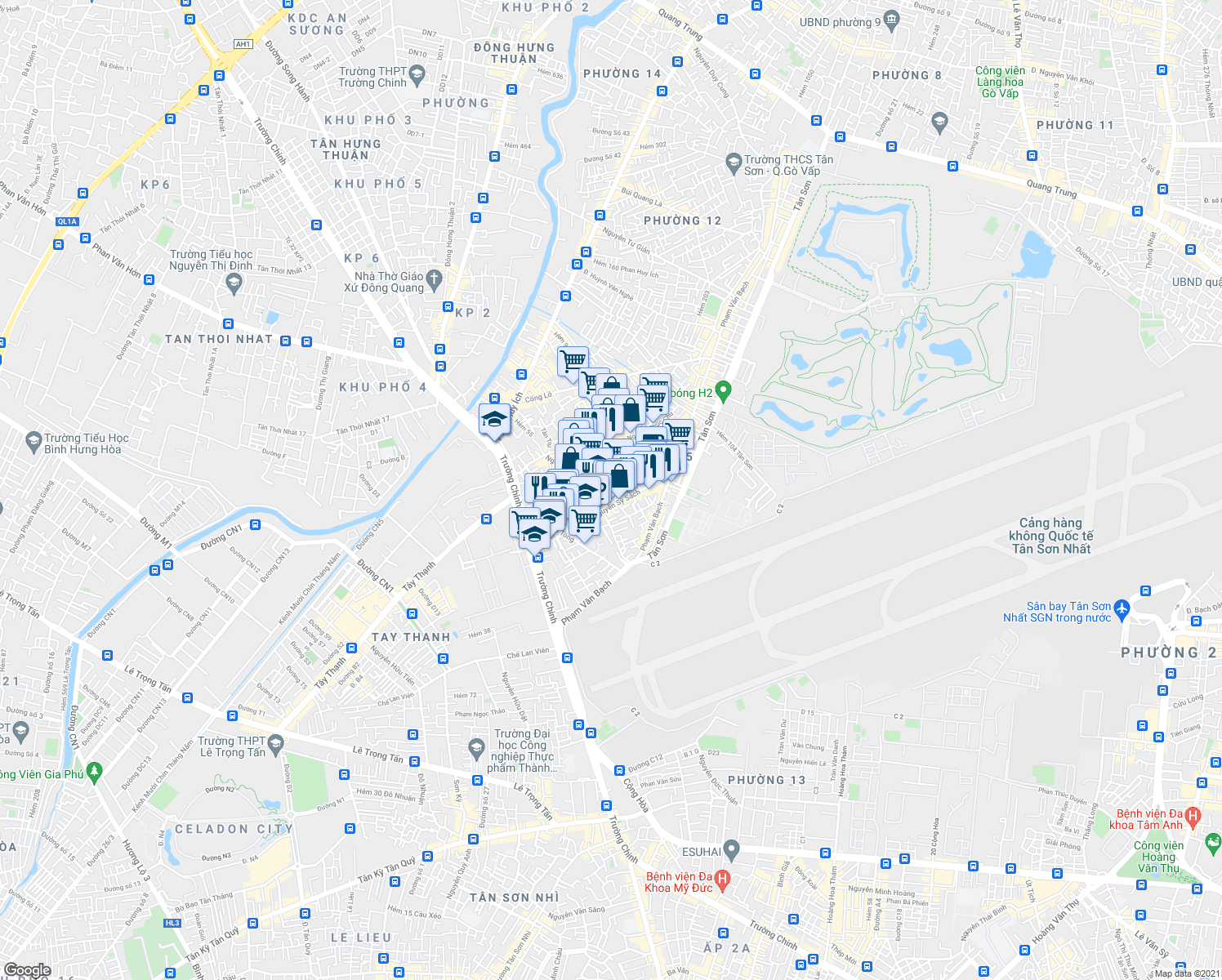 map of restaurants, bars, coffee shops, grocery stores, and more near Nguyễn Sỹ Sách in Tân Bình
