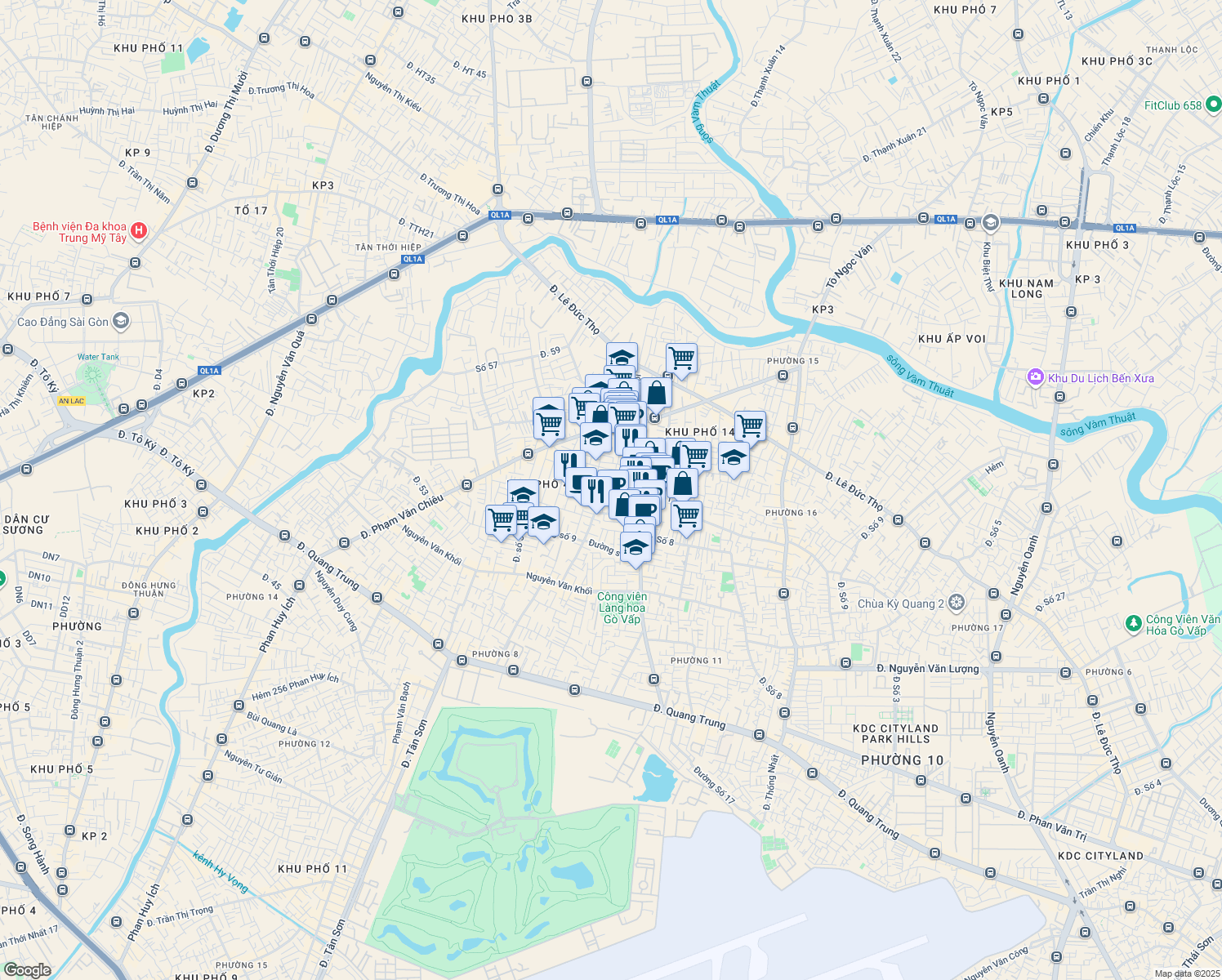 map of restaurants, bars, coffee shops, grocery stores, and more near Đường Lê Văn Thọ in Gò Vấp