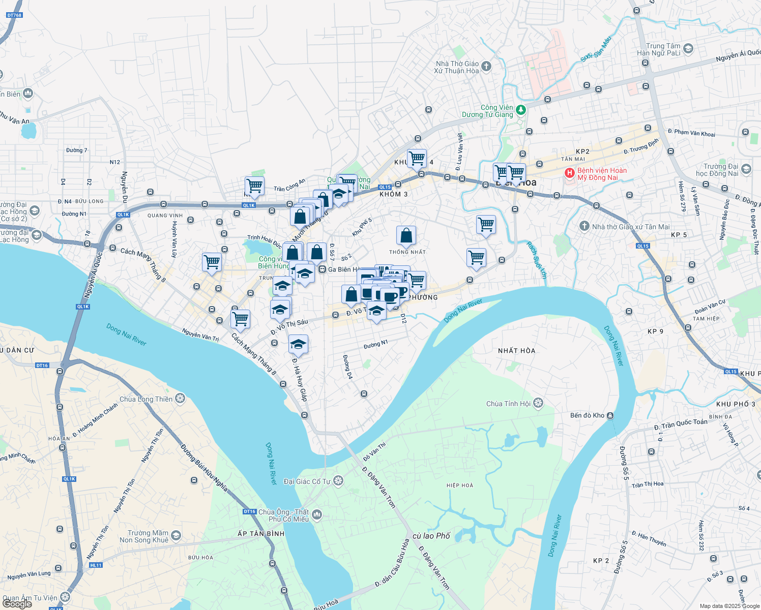 map of restaurants, bars, coffee shops, grocery stores, and more near Hẻm 512 Đồng Khởi in thành phố Biên Hòa