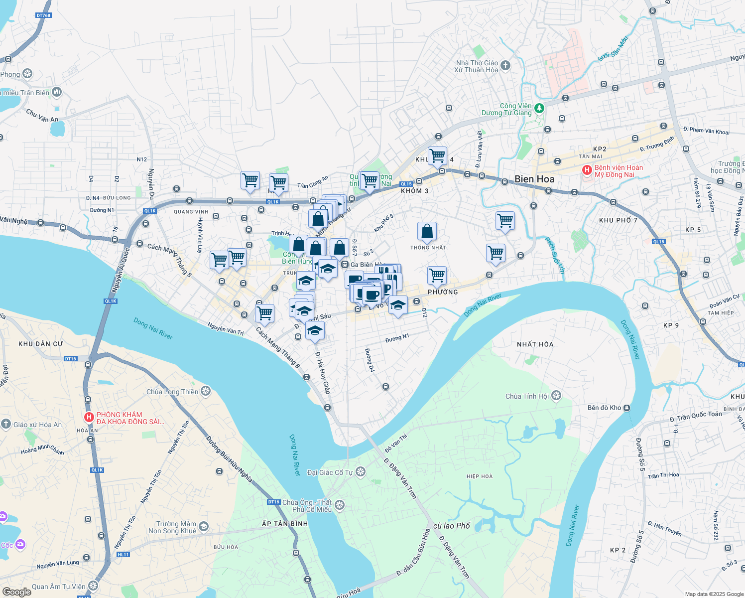 map of restaurants, bars, coffee shops, grocery stores, and more near Hẻm 512 Đồng Khởi in thành phố Biên Hòa