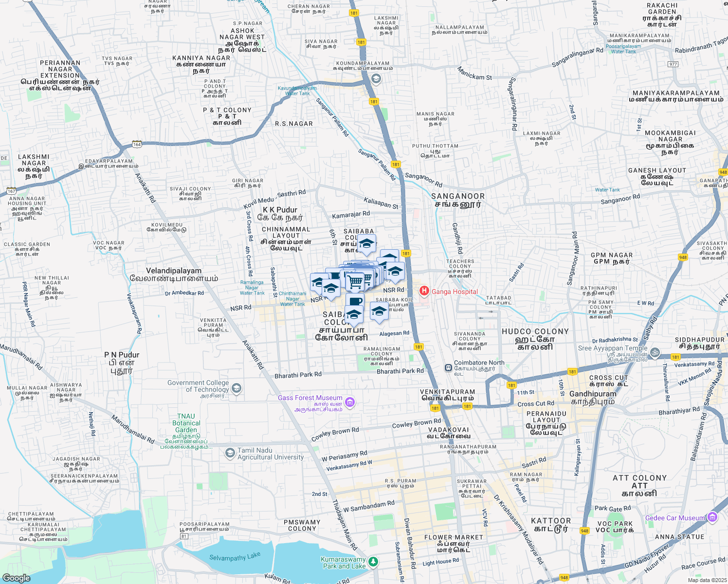map of restaurants, bars, coffee shops, grocery stores, and more near in Coimbatore