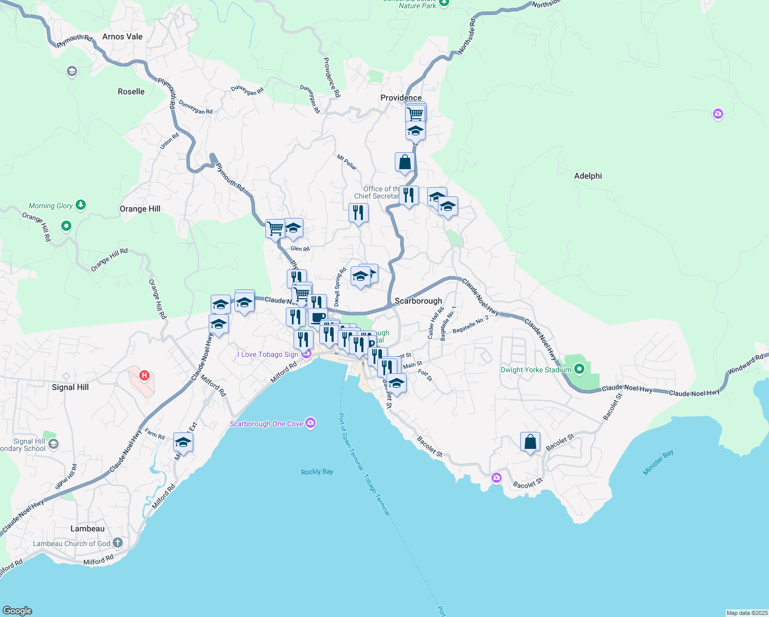 map of restaurants, bars, coffee shops, grocery stores, and more near in Scarborough