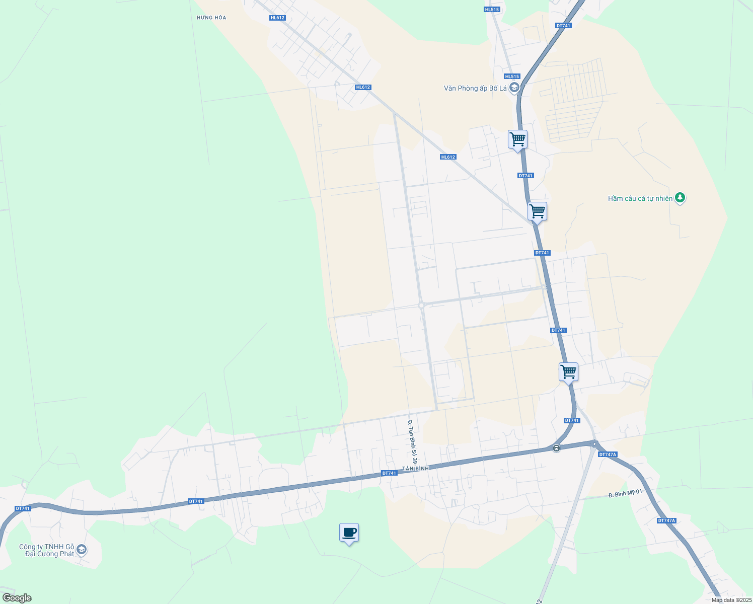 map of restaurants, bars, coffee shops, grocery stores, and more near Unnamed Road in Thị xã Tân Uyên