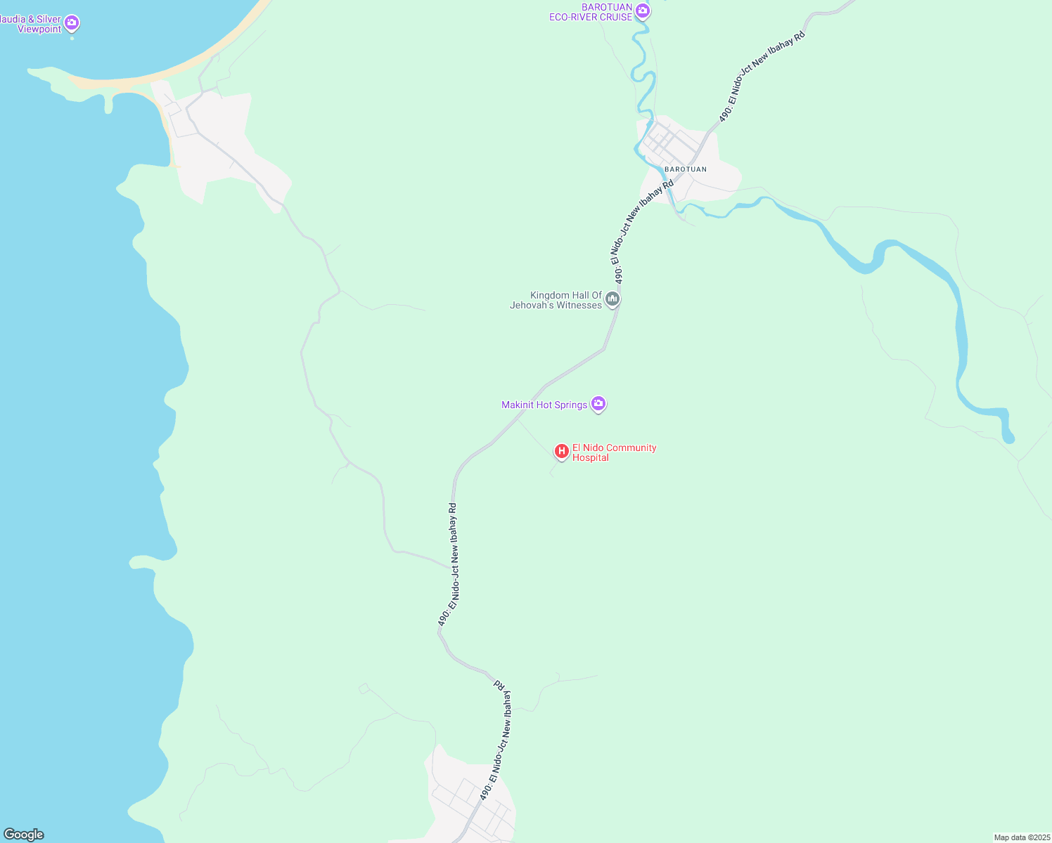 map of restaurants, bars, coffee shops, grocery stores, and more near junction road in El Nido