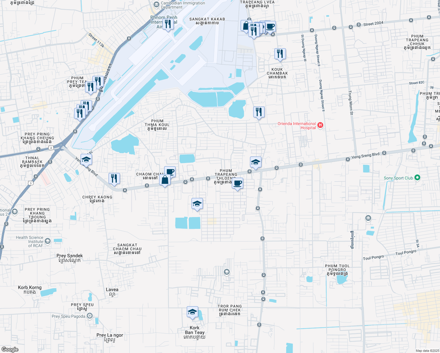 map of restaurants, bars, coffee shops, grocery stores, and more near in Phnom Penh