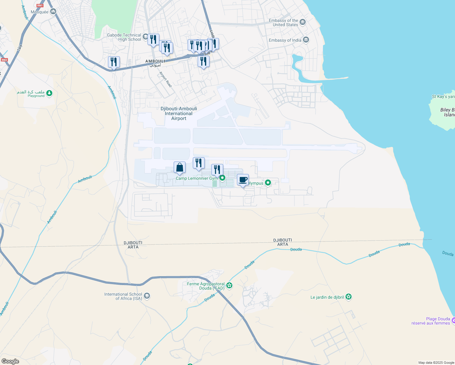 map of restaurants, bars, coffee shops, grocery stores, and more near in Djibouti