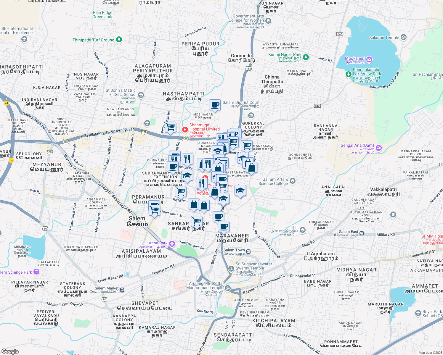 map of restaurants, bars, coffee shops, grocery stores, and more near 80 Cherry Road in Salem