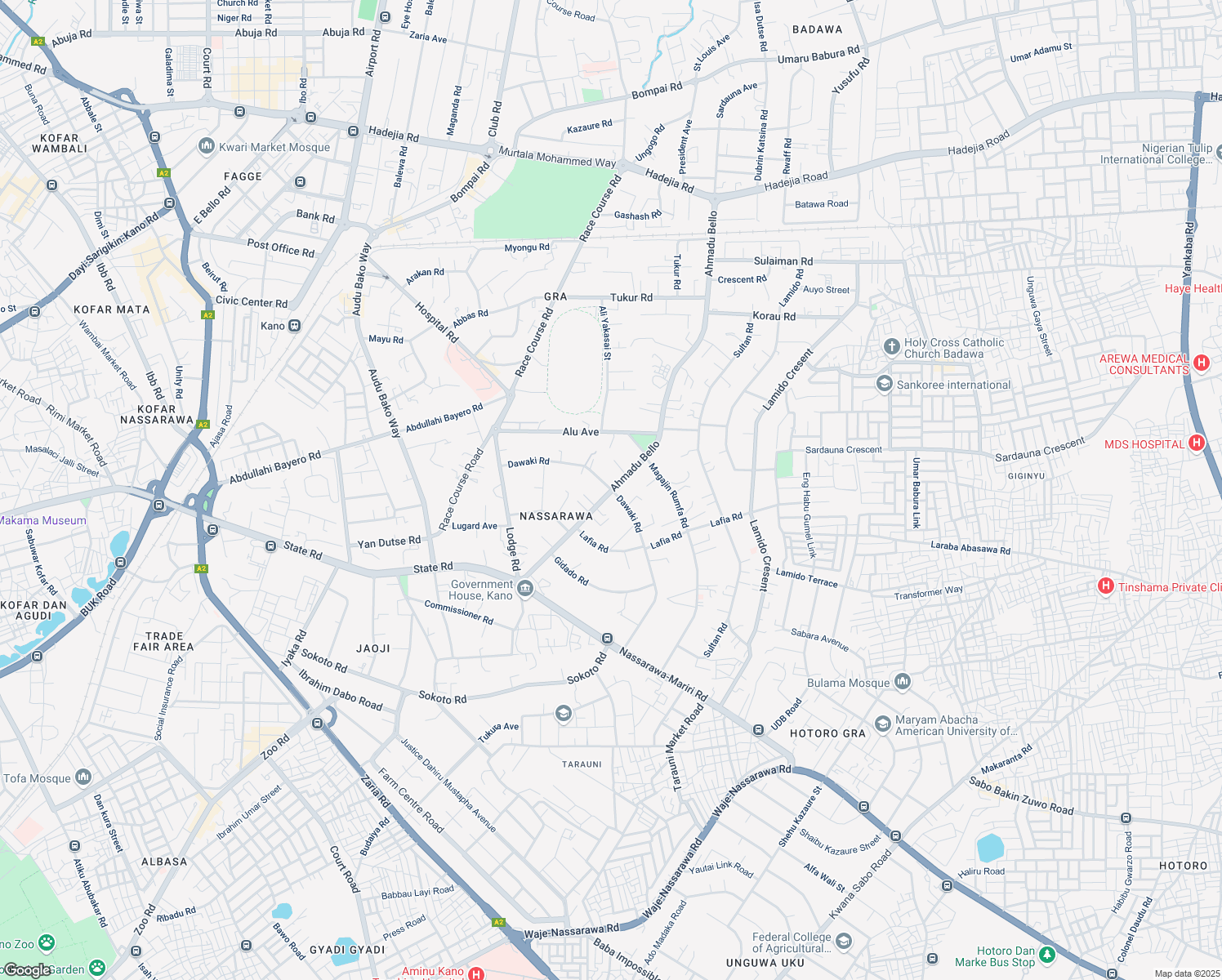 map of restaurants, bars, coffee shops, grocery stores, and more near Dawaki Road in Kano