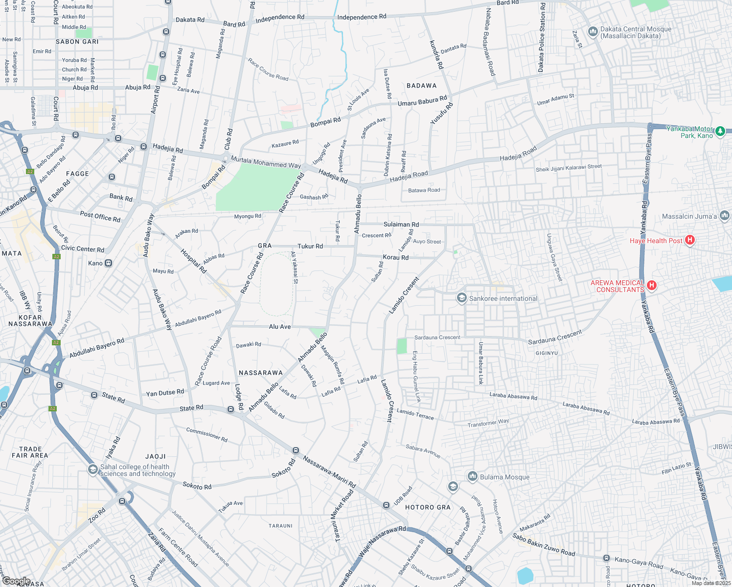map of restaurants, bars, coffee shops, grocery stores, and more near 67 Sultan Road in Kano