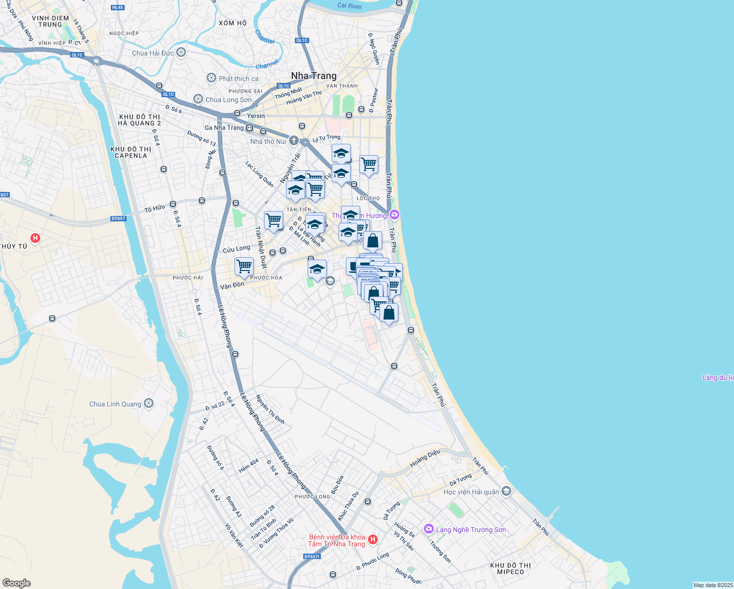 map of restaurants, bars, coffee shops, grocery stores, and more near 64 Nguyễn Thiện Thuật in Nha Trang