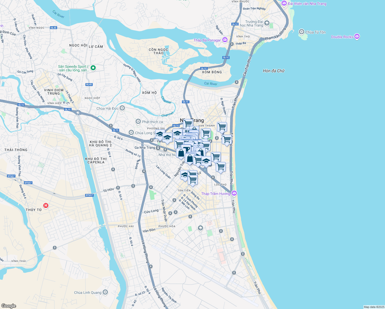 map of restaurants, bars, coffee shops, grocery stores, and more near 34 Lý Tự Trọng in Nha Trang